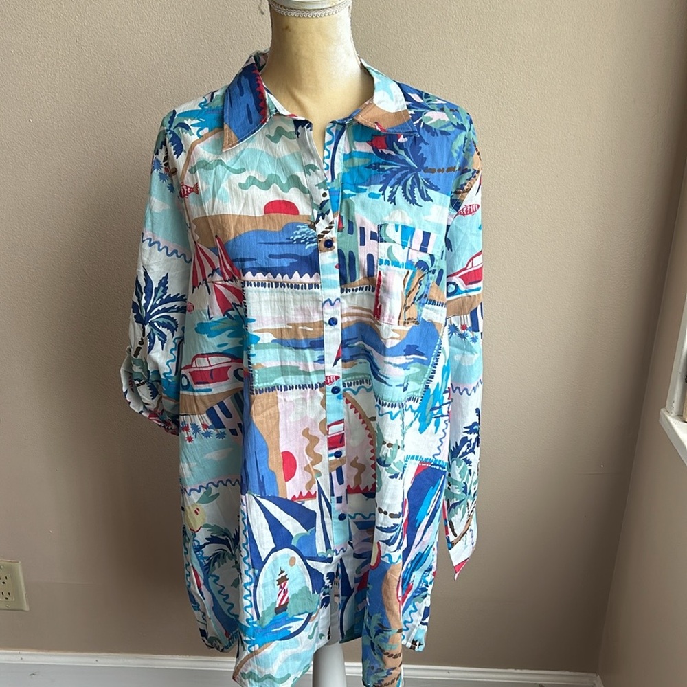 True Destinations Womens Swim Coverup Cotton Sailboat Lighthouse Palm Trees